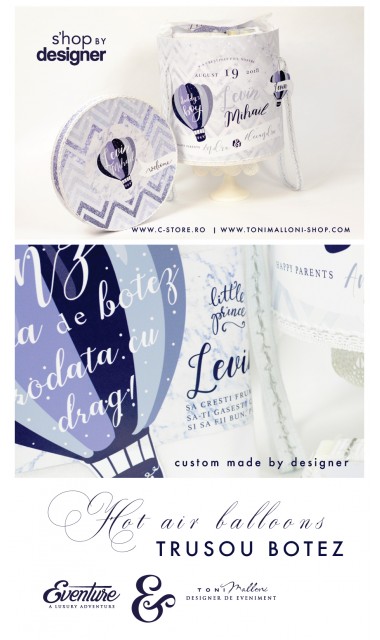 Trusou de botez pentru baieti cu baloane de aer si glitter silver, Daddy's Boy 2